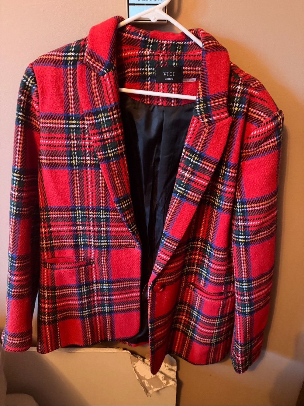 VICI Red Plaid Blazer with Classic Notch Lapel